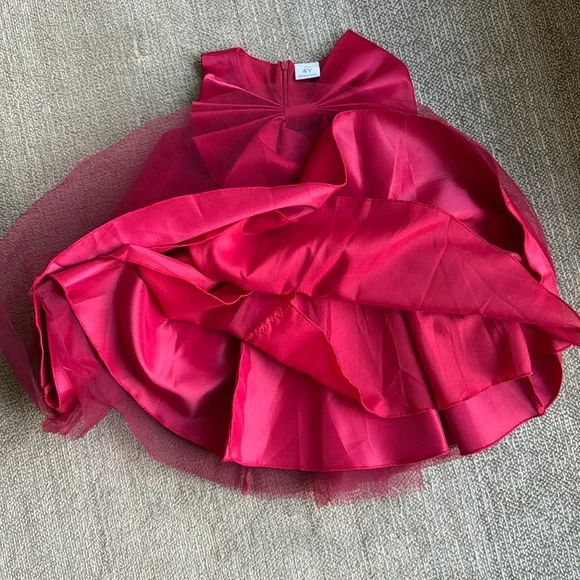 NWOT ~ BURGUNDY RED LARGE BOW FANCY DRESS ~ Sz 4 Child - Picture 3 of 10